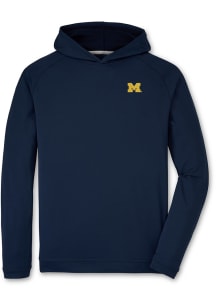 Peter Millar Michigan Wolverines Mens Blue Pine Performance Long Sleeve Hoodie