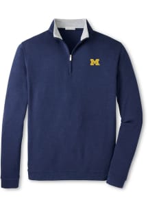 Peter Millar Michigan Wolverines Mens Blue Crown Comfort Long Sleeve Qtr Zip Pullover