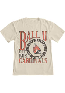 Blue 84 Ball State Cardinals Oatmeal Overdyed First Dibs Short Sleeve T Shirt