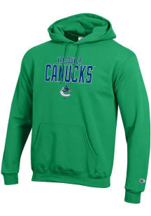 Champion Vancouver Canucks Mens Green Stacked Team Logo Powerblend Long Sleeve Hoodie