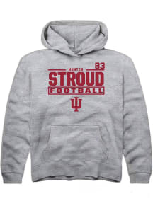 Hunter Stroud Rally Indiana Hoosiers Youth NIL Stacked Box Long Sleeve Player Hoodie Grey