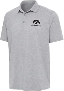 Antigua Iowa Hawkeyes Mens Grey Heather Gymnastics Par 3 Short Sleeve Polo