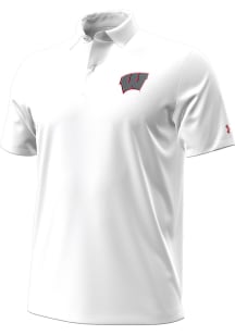 Under Armour Wisconsin Badgers Mens White Metallic Primary Logo Playoff Short Sleeve Polo