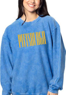 Pitt Panthers Womens Blue Team Design Script Crew Sweatshirt