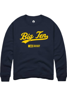 Rally Big Ten Mens Navy Blue Script Long Sleeve Crew Sweatshirt