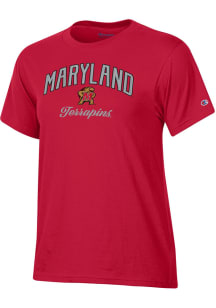 Champion Maryland Terrapins Womens Red Glitter Short Sleeve T-Shirt