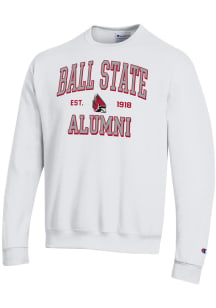 Champion Ball State Cardinals Mens White Est Date Alumni Powerblend Long Sleeve Crew Sweatshirt