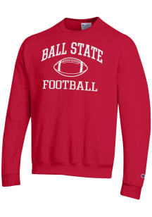 Champion Ball State Cardinals Mens Red Football Icon Powerblend Long Sleeve Crew Sweatshirt