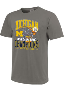 Michigan Wolverines Grey 2026 Men's Basketball National Champions Large Block Short Sleeve T Shirt