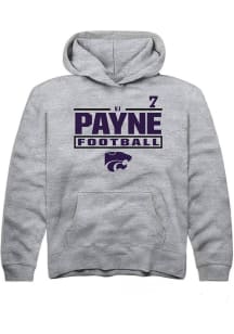 VJ Payne  Rally K-State Wildcats Youth Grey NIL Stacked Box Long Sleeve Hoodie