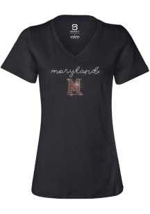 Summit Sportswear Maryland Terrapins Womens Black Rhinestone Script Short Sleeve T-Shirt