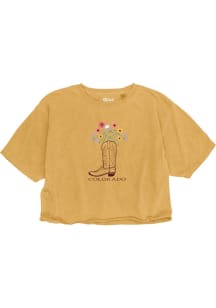 Blue 84 Colorado Womens Yellow Flower Cowboy Boot Short Sleeve T-Shirt