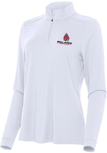 Antigua Ball State Cardinals Womens White Intent Qtr Zip