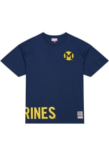 Mitchell and Ness Michigan Wolverines Navy Blue Playoff Win Short Sleeve Fashion T Shirt