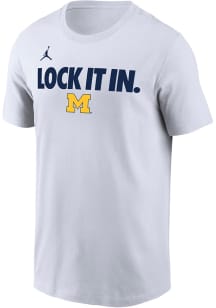 Nike Michigan Wolverines White Basketball Postseason Bench Short Sleeve T Shirt