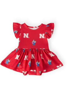 Nebraska Cornhuskers Baby Girls Scarlet Red Allover Mascot Short Sleeve Dress