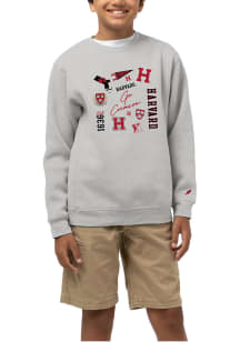 League Harvard Crimson Youth Grey Heather Icons Long Sleeve Crew Sweatshirt