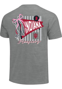 Indiana Hoosiers Girls Grey Pennant Stripes Short Sleeve Tee