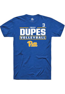 Emery Dupes Pitt Panthers Blue NIL Stacked Box Short Sleeve Player T Shirt