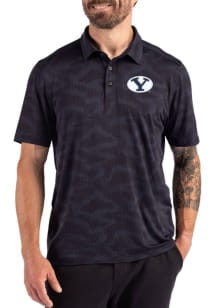 Cutter and Buck BYU Cougars Mens Navy Blue Camo Print Short Sleeve Polo