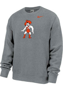 Nike Oklahoma State Cowboys Mens Grey Club Fleece Pistol Pete Long Sleeve Crew Sweatshirt