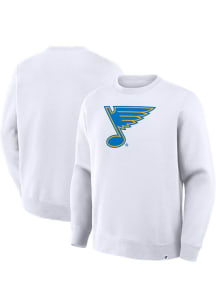 St Louis Blues Mens White Primary Logo Legacy Fleece Long Sleeve Crew Sweatshirt