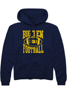 Rally Big Ten Mens Navy Blue Football Arch Design Long Sleeve Hoodie