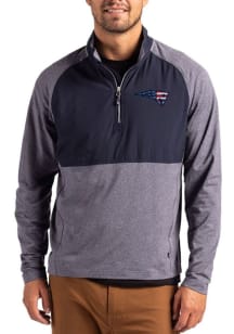 Cutter and Buck New England Patriots Mens Navy Blue Americana Adapt Eco Hybrid Long Sleeve Qtr Zip..