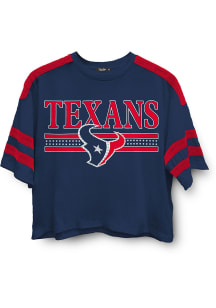 Junk Food Clothing Houston Texans Womens Navy Blue Bling Striped Short Sleeve T-Shirt