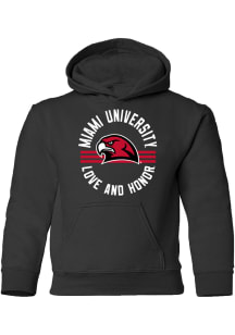 Summit Sportswear Miami RedHawks Youth Black Arch Mascot Long Sleeve Hoodie