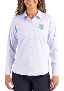 Cutter and Buck Minnesota Vikings Womens Mono Epic Confidence Pinstripe Long Sleeve Light Blue Dre..