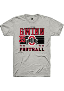 Jaystin Gwinn Ohio State Buckeyes Ash Football NIL Striped Short Sleeve Player T Shirt