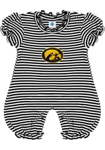 Iowa Hawkeyes Baby Black Stripe Puff Short Sleeve One Piece