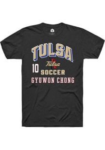 Gyuwon Chong Tulsa Golden Hurricane Black NIL Arch Logo Short Sleeve Player T Shirt