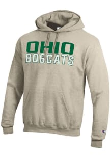 Champion Ohio Bobcats Mens Oatmeal Stacked Powerblend Long Sleeve Hoodie