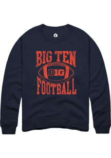 Rally Big Ten Mens Navy Blue Football Arch Designed Long Sleeve Crew Sweatshirt
