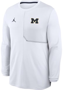 Nike Michigan Wolverines White DriFit Coach Practice Jordan Long Sleeve T-Shirt