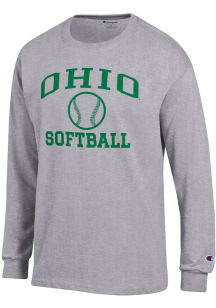 Champion Ohio Bobcats Grey Softball Icon Jersey Long Sleeve T Shirt