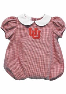 Vive La Fete Utah Utes Baby Red Gingham Collar Short Sleeve One Piece