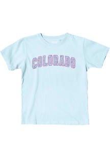 Blue 84 Colorado Girls Light Blue Floral Wordmark Short Sleeve Tee