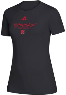 Adidas Nebraska Cornhuskers Womens Black Heat Seal Creator Short Sleeve T-Shirt