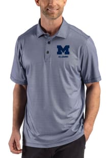Cutter and Buck Michigan Wolverines Mens Navy Blue Lattice Short Sleeve Polo