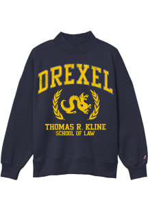 League Drexel Dragons Womens Navy Blue Diana Law Mock Neck Crew Sweatshirt