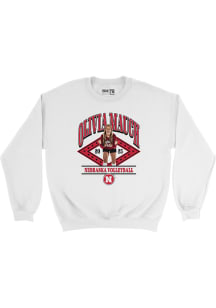 Olivia Mauch  Campus Ink Nebraska Cornhuskers Youth White Cartoon Crew Long Sleeve Crew Sweatshirt