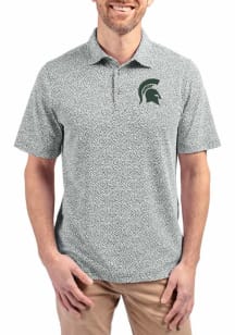 Cutter and Buck Michigan State Spartans Mens Green Virtue Eco Pique Botanical Short Sleeve Polo