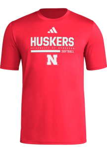 Adidas Nebraska Cornhuskers Red Locker Sport Bar Softball Short Sleeve T Shirt