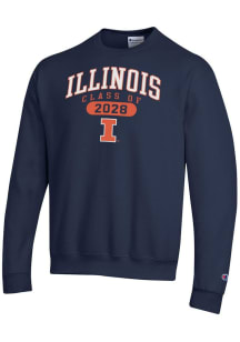 Champion Illinois Fighting Illini Mens Navy Blue Class of 2028 Powerblend Long Sleeve Crew Sweatsh..
