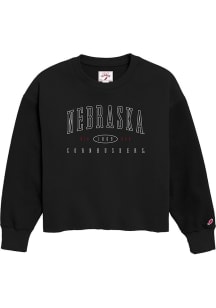 Nebraska Cornhuskers Womens Black Reverse Fleece Oversized Crew Sweatshirt