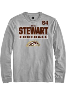 Race Stewart Western Michigan Broncos Grey Football NIL Stacked Box Long Sleeve Player T Shirt
