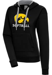 Antigua Iowa Hawkeyes Womens Black Softball  Victory Hooded Sweatshirt